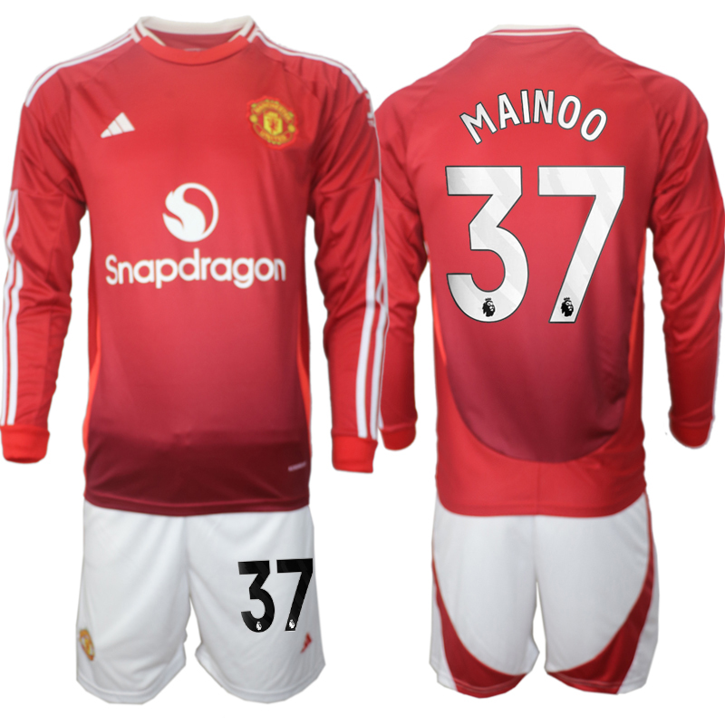 Men 2024-2025 Club Manchester United home Long Sleeves Red #37 Soccer Jersey